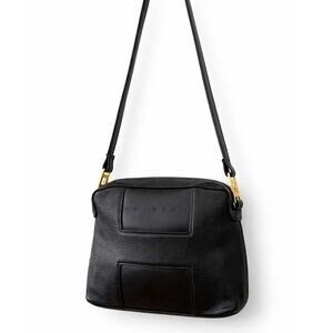 Vintage Halston Black Leather Shoulder Bag Gold Hardware 1970s